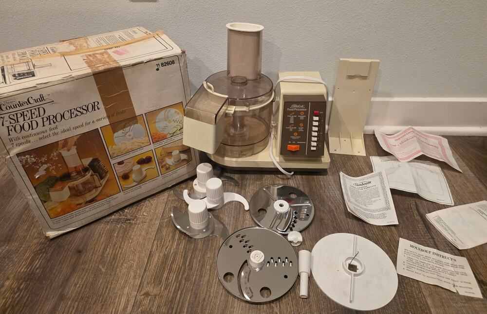 Vintage 1980s Sears CounterCraft 7-Speed Food Processor W/Original Box & Manuals